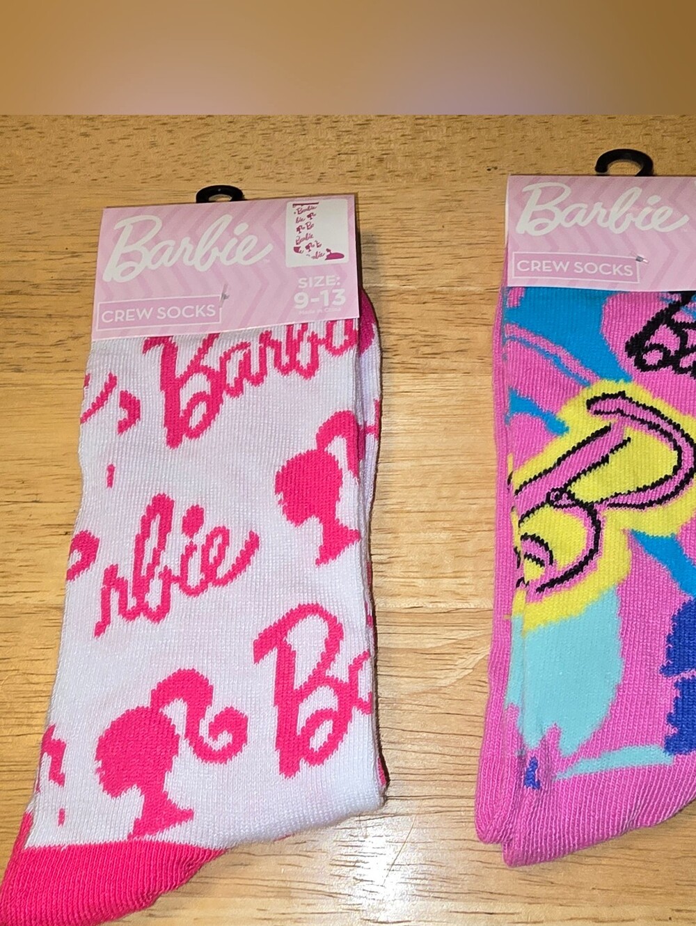 Barbie 2 Pair Crew Sock Bundle NWT Pink Logo Retro Socks Size 9-13